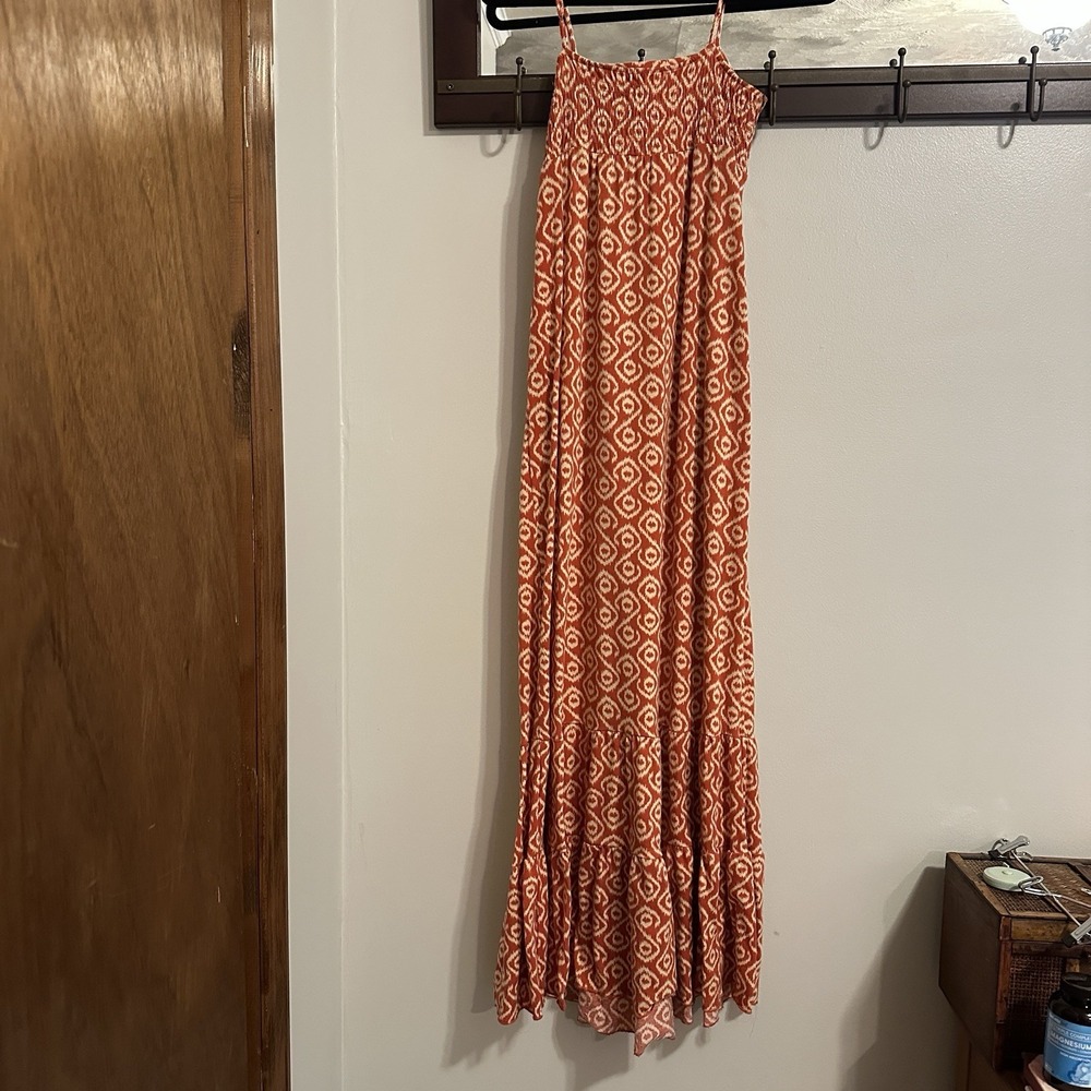Mossimo Vintage Maxi‎ Dress Aztec Bohemian Peach Flowy Boho Dress XS